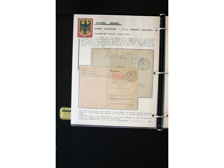  1945/1949, sehr umfangreiche Sammlung aller Zonen mit einigen hundert Briefen, Karten und Ganzsachen auf Austellungsblättern