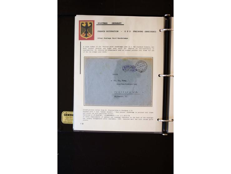  1945/1949, sehr umfangreiche Sammlung aller Zonen mit einigen hundert Briefen, Karten und Ganzsachen auf Austellungsblättern