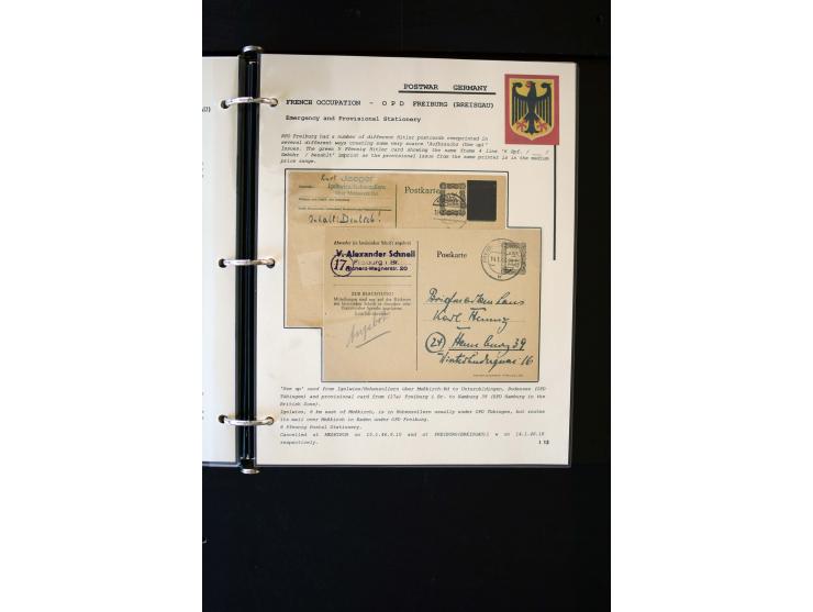  1945/1949, sehr umfangreiche Sammlung aller Zonen mit einigen hundert Briefen, Karten und Ganzsachen auf Austellungsblättern