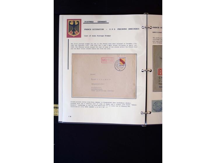  1945/1949, sehr umfangreiche Sammlung aller Zonen mit einigen hundert Briefen, Karten und Ganzsachen auf Austellungsblättern