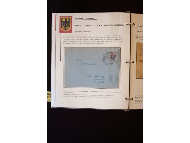  1945/1949, sehr umfangreiche Sammlung aller Zonen mit einigen hundert Briefen, Karten und Ganzsachen auf Austellungsblättern