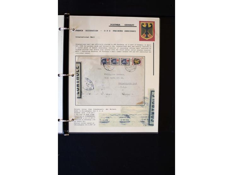  1945/1949, sehr umfangreiche Sammlung aller Zonen mit einigen hundert Briefen, Karten und Ganzsachen auf Austellungsblättern