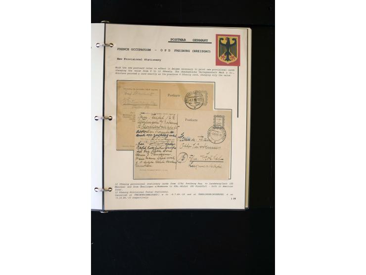  1945/1949, sehr umfangreiche Sammlung aller Zonen mit einigen hundert Briefen, Karten und Ganzsachen auf Austellungsblättern