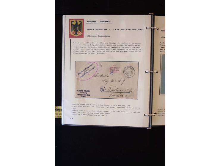  1945/1949, sehr umfangreiche Sammlung aller Zonen mit einigen hundert Briefen, Karten und Ganzsachen auf Austellungsblättern