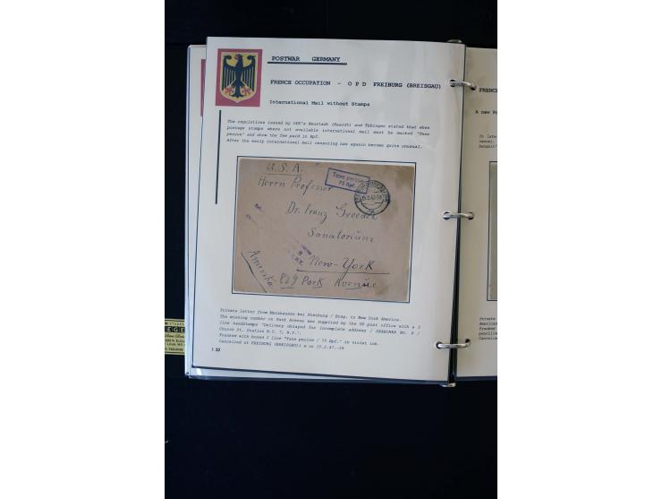  1945/1949, sehr umfangreiche Sammlung aller Zonen mit einigen hundert Briefen, Karten und Ganzsachen auf Austellungsblättern