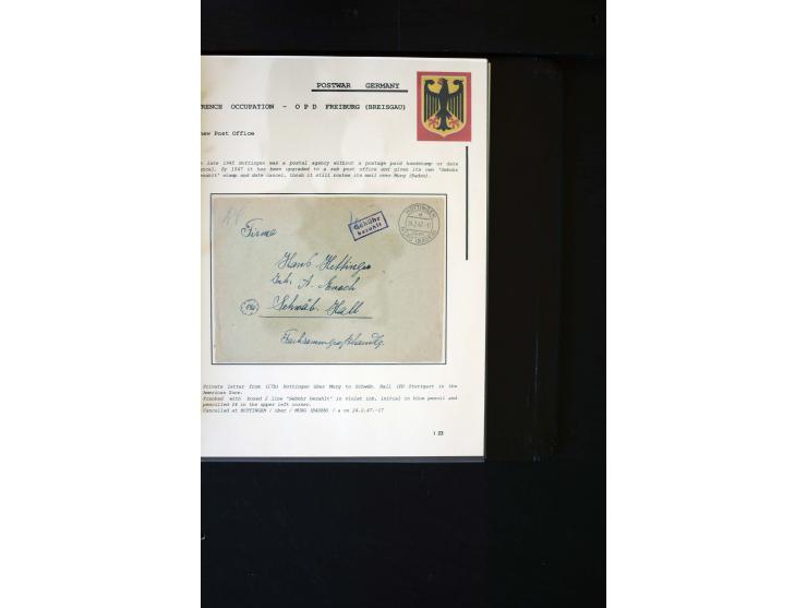  1945/1949, sehr umfangreiche Sammlung aller Zonen mit einigen hundert Briefen, Karten und Ganzsachen auf Austellungsblättern