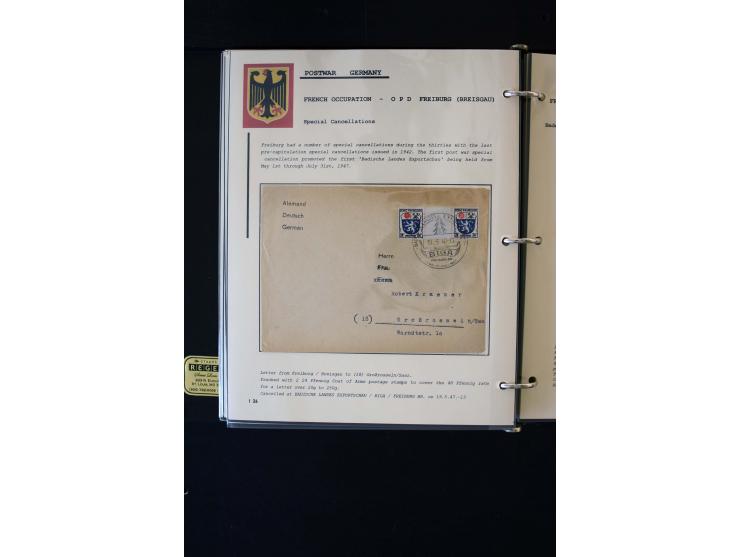  1945/1949, sehr umfangreiche Sammlung aller Zonen mit einigen hundert Briefen, Karten und Ganzsachen auf Austellungsblättern