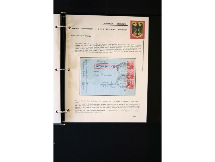  1945/1949, sehr umfangreiche Sammlung aller Zonen mit einigen hundert Briefen, Karten und Ganzsachen auf Austellungsblättern