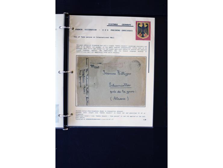  1945/1949, sehr umfangreiche Sammlung aller Zonen mit einigen hundert Briefen, Karten und Ganzsachen auf Austellungsblättern
