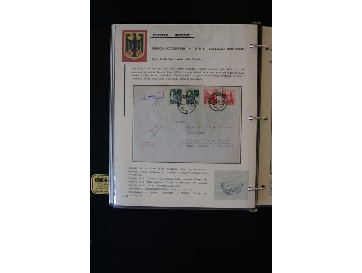  1945/1949, sehr umfangreiche Sammlung aller Zonen mit einigen hundert Briefen, Karten und Ganzsachen auf Austellungsblättern