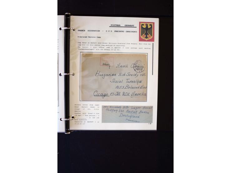  1945/1949, sehr umfangreiche Sammlung aller Zonen mit einigen hundert Briefen, Karten und Ganzsachen auf Austellungsblättern
