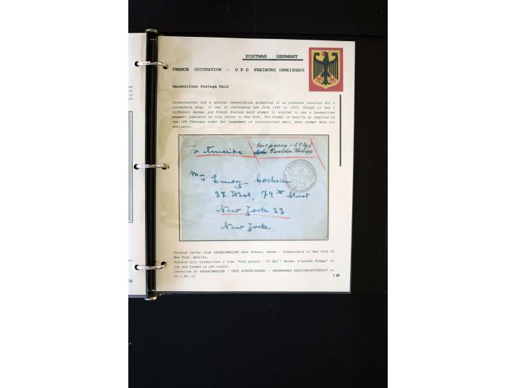  1945/1949, sehr umfangreiche Sammlung aller Zonen mit einigen hundert Briefen, Karten und Ganzsachen auf Austellungsblättern