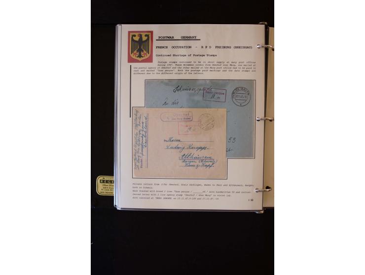  1945/1949, sehr umfangreiche Sammlung aller Zonen mit einigen hundert Briefen, Karten und Ganzsachen auf Austellungsblättern