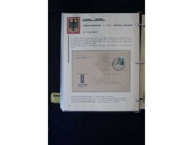  1945/1949, sehr umfangreiche Sammlung aller Zonen mit einigen hundert Briefen, Karten und Ganzsachen auf Austellungsblättern