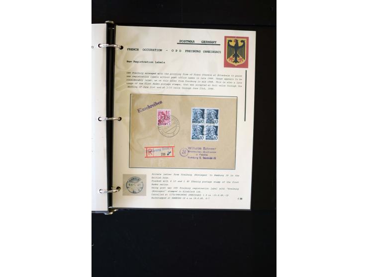  1945/1949, sehr umfangreiche Sammlung aller Zonen mit einigen hundert Briefen, Karten und Ganzsachen auf Austellungsblättern