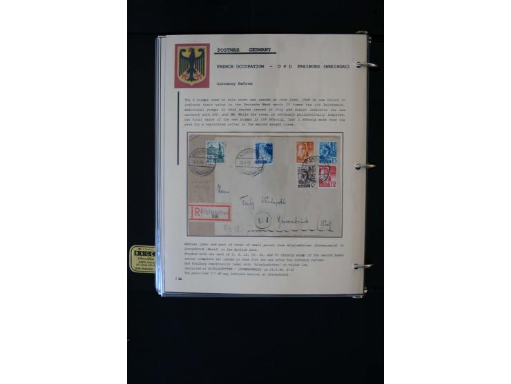  1945/1949, sehr umfangreiche Sammlung aller Zonen mit einigen hundert Briefen, Karten und Ganzsachen auf Austellungsblättern