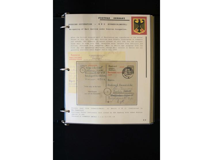  1945/1949, sehr umfangreiche Sammlung aller Zonen mit einigen hundert Briefen, Karten und Ganzsachen auf Austellungsblättern