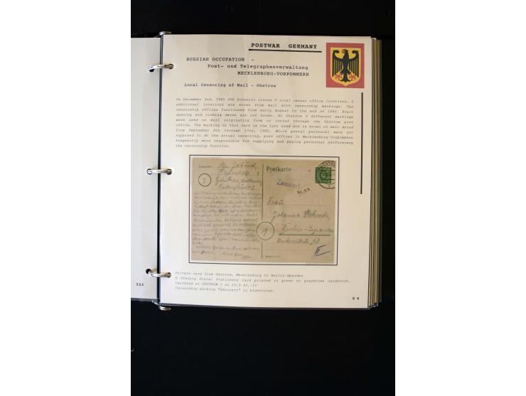  1945/1949, sehr umfangreiche Sammlung aller Zonen mit einigen hundert Briefen, Karten und Ganzsachen auf Austellungsblättern