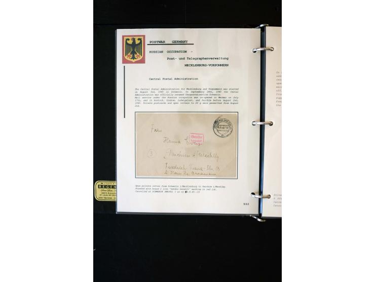  1945/1949, sehr umfangreiche Sammlung aller Zonen mit einigen hundert Briefen, Karten und Ganzsachen auf Austellungsblättern