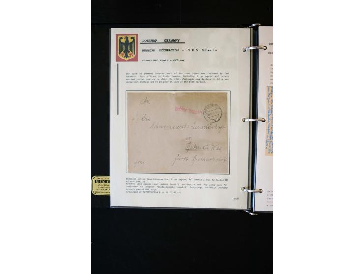  1945/1949, sehr umfangreiche Sammlung aller Zonen mit einigen hundert Briefen, Karten und Ganzsachen auf Austellungsblättern
