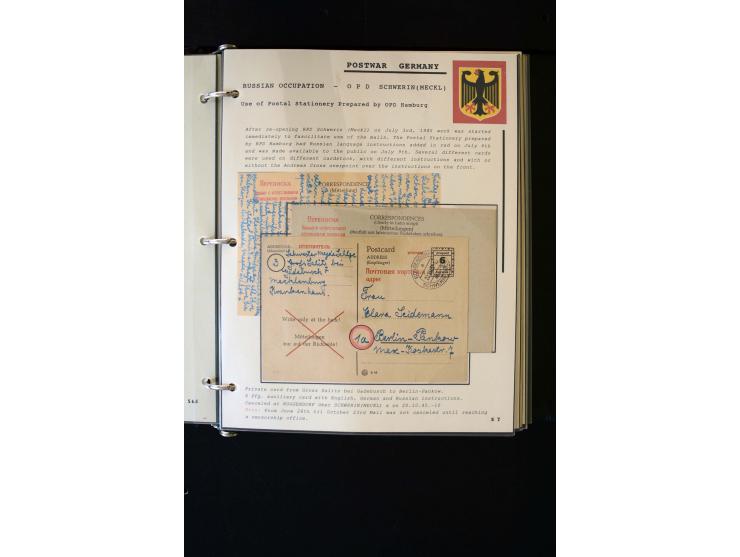  1945/1949, sehr umfangreiche Sammlung aller Zonen mit einigen hundert Briefen, Karten und Ganzsachen auf Austellungsblättern