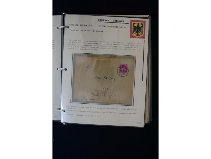  1945/1949, sehr umfangreiche Sammlung aller Zonen mit einigen hundert Briefen, Karten und Ganzsachen auf Austellungsblättern