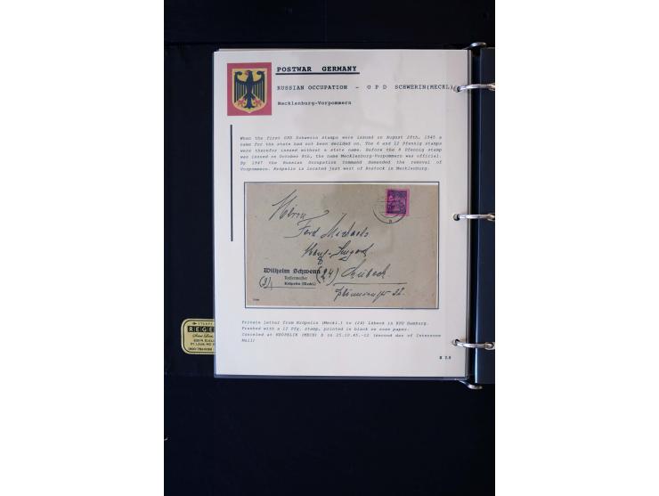  1945/1949, sehr umfangreiche Sammlung aller Zonen mit einigen hundert Briefen, Karten und Ganzsachen auf Austellungsblättern