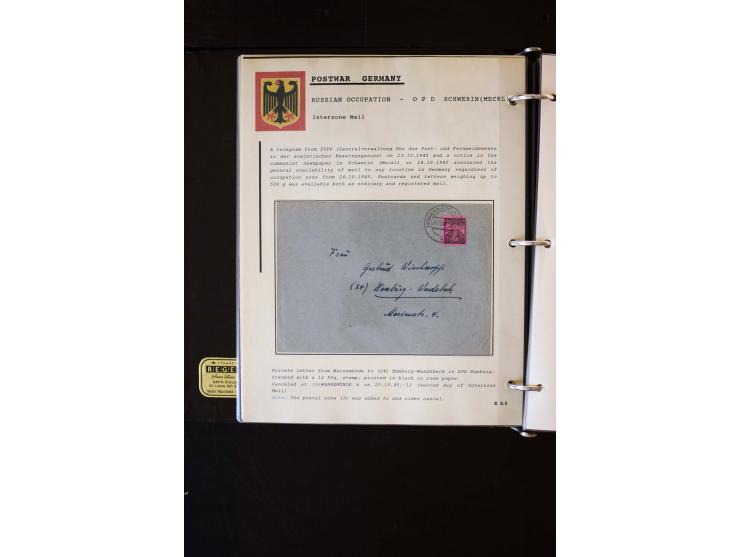 1945/1949, sehr umfangreiche Sammlung aller Zonen mit einigen hundert Briefen, Karten und Ganzsachen auf Austellungsblättern