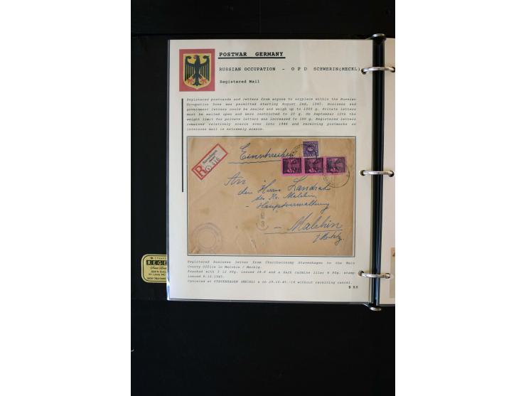  1945/1949, sehr umfangreiche Sammlung aller Zonen mit einigen hundert Briefen, Karten und Ganzsachen auf Austellungsblättern