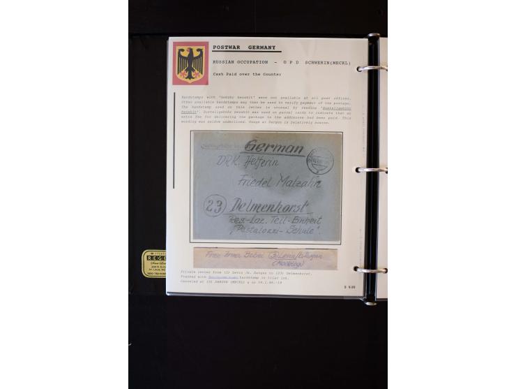  1945/1949, sehr umfangreiche Sammlung aller Zonen mit einigen hundert Briefen, Karten und Ganzsachen auf Austellungsblättern