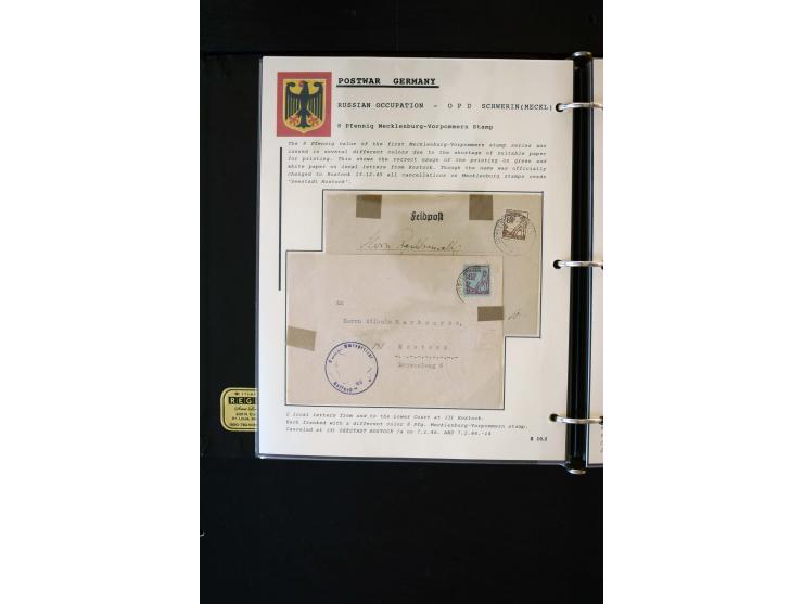  1945/1949, sehr umfangreiche Sammlung aller Zonen mit einigen hundert Briefen, Karten und Ganzsachen auf Austellungsblättern