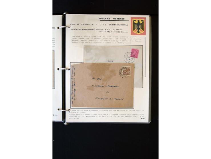  1945/1949, sehr umfangreiche Sammlung aller Zonen mit einigen hundert Briefen, Karten und Ganzsachen auf Austellungsblättern