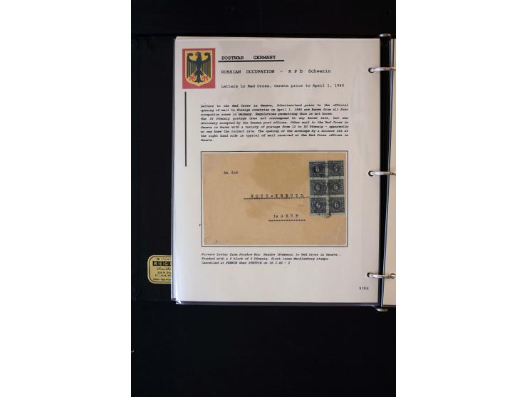  1945/1949, sehr umfangreiche Sammlung aller Zonen mit einigen hundert Briefen, Karten und Ganzsachen auf Austellungsblättern