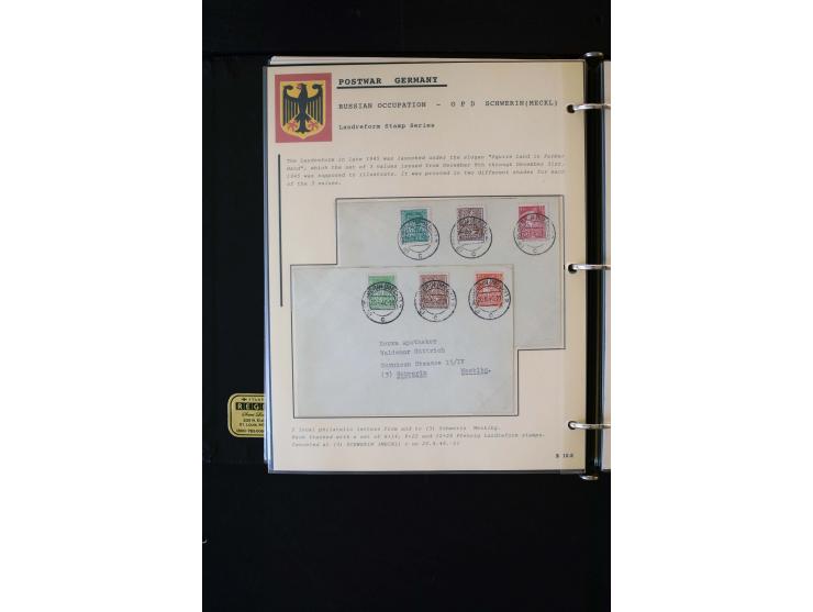  1945/1949, sehr umfangreiche Sammlung aller Zonen mit einigen hundert Briefen, Karten und Ganzsachen auf Austellungsblättern