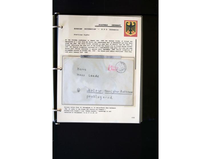  1945/1949, sehr umfangreiche Sammlung aller Zonen mit einigen hundert Briefen, Karten und Ganzsachen auf Austellungsblättern