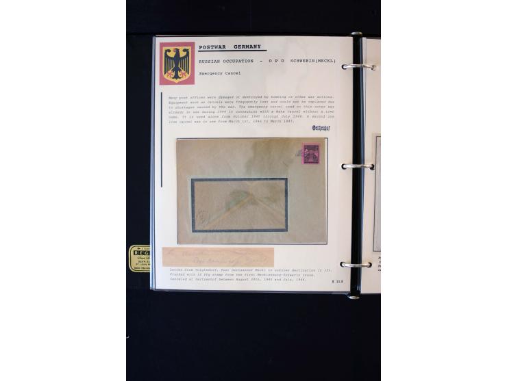  1945/1949, sehr umfangreiche Sammlung aller Zonen mit einigen hundert Briefen, Karten und Ganzsachen auf Austellungsblättern