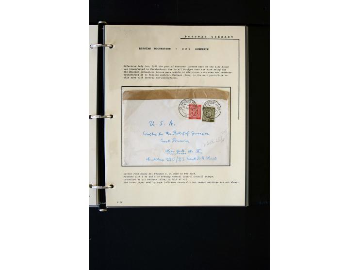  1945/1949, sehr umfangreiche Sammlung aller Zonen mit einigen hundert Briefen, Karten und Ganzsachen auf Austellungsblättern
