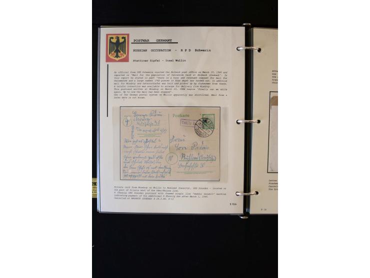  1945/1949, sehr umfangreiche Sammlung aller Zonen mit einigen hundert Briefen, Karten und Ganzsachen auf Austellungsblättern