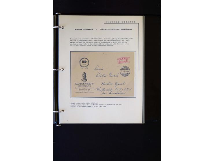  1945/1949, sehr umfangreiche Sammlung aller Zonen mit einigen hundert Briefen, Karten und Ganzsachen auf Austellungsblättern