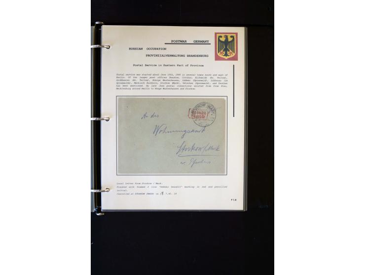  1945/1949, sehr umfangreiche Sammlung aller Zonen mit einigen hundert Briefen, Karten und Ganzsachen auf Austellungsblättern