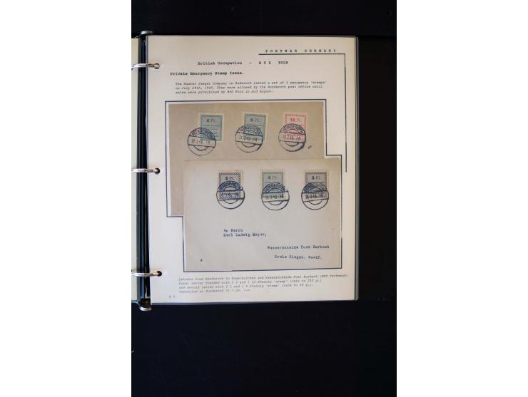  1945/1949, sehr umfangreiche Sammlung aller Zonen mit einigen hundert Briefen, Karten und Ganzsachen auf Austellungsblättern