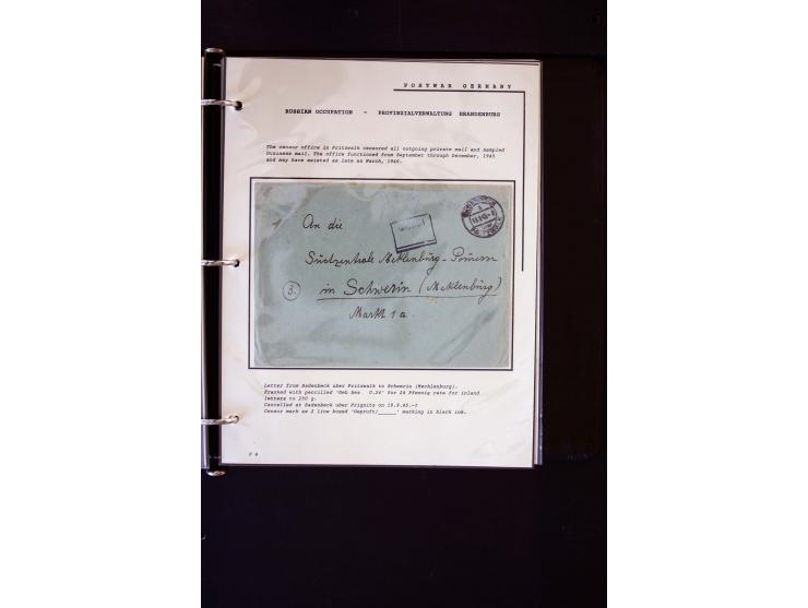  1945/1949, sehr umfangreiche Sammlung aller Zonen mit einigen hundert Briefen, Karten und Ganzsachen auf Austellungsblättern