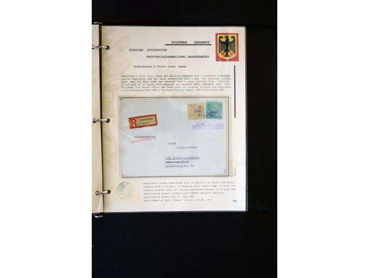  1945/1949, sehr umfangreiche Sammlung aller Zonen mit einigen hundert Briefen, Karten und Ganzsachen auf Austellungsblättern