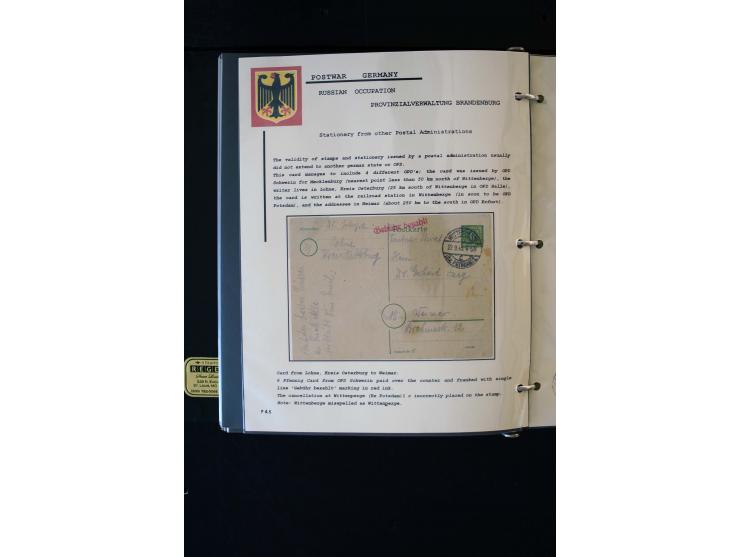  1945/1949, sehr umfangreiche Sammlung aller Zonen mit einigen hundert Briefen, Karten und Ganzsachen auf Austellungsblättern