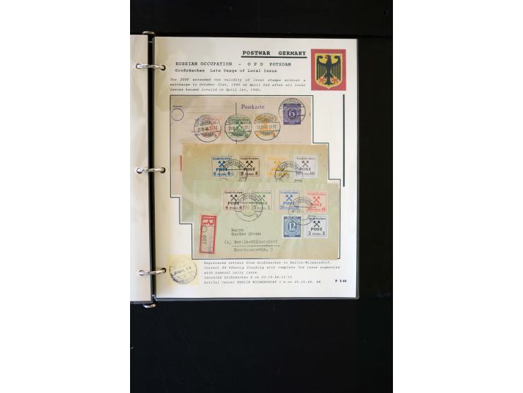 1945/1949, sehr umfangreiche Sammlung aller Zonen mit einigen hundert Briefen, Karten und Ganzsachen auf Austellungsblättern