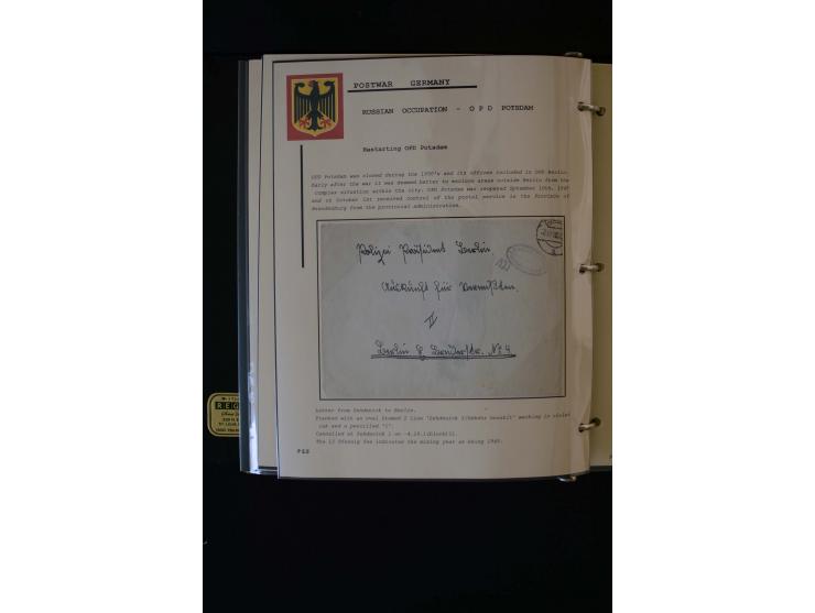  1945/1949, sehr umfangreiche Sammlung aller Zonen mit einigen hundert Briefen, Karten und Ganzsachen auf Austellungsblättern