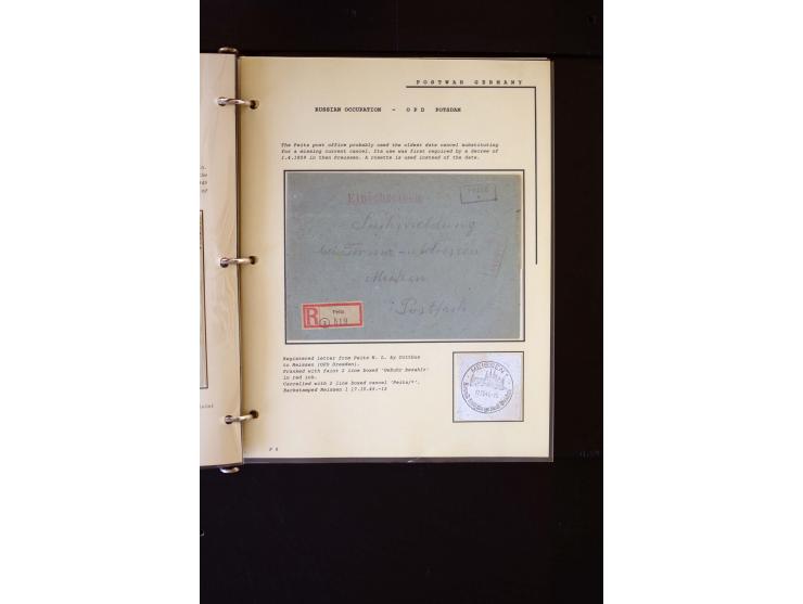  1945/1949, sehr umfangreiche Sammlung aller Zonen mit einigen hundert Briefen, Karten und Ganzsachen auf Austellungsblättern
