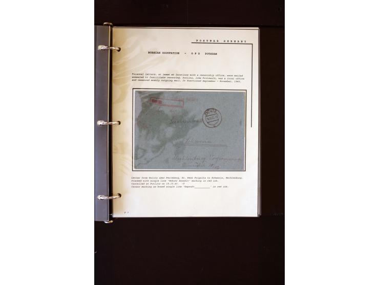  1945/1949, sehr umfangreiche Sammlung aller Zonen mit einigen hundert Briefen, Karten und Ganzsachen auf Austellungsblättern