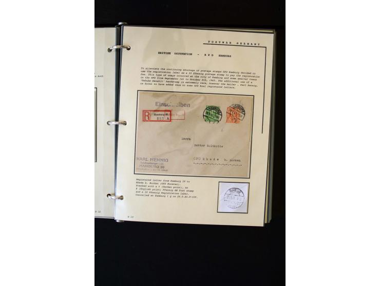  1945/1949, sehr umfangreiche Sammlung aller Zonen mit einigen hundert Briefen, Karten und Ganzsachen auf Austellungsblättern