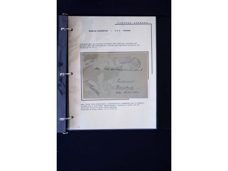  1945/1949, sehr umfangreiche Sammlung aller Zonen mit einigen hundert Briefen, Karten und Ganzsachen auf Austellungsblättern